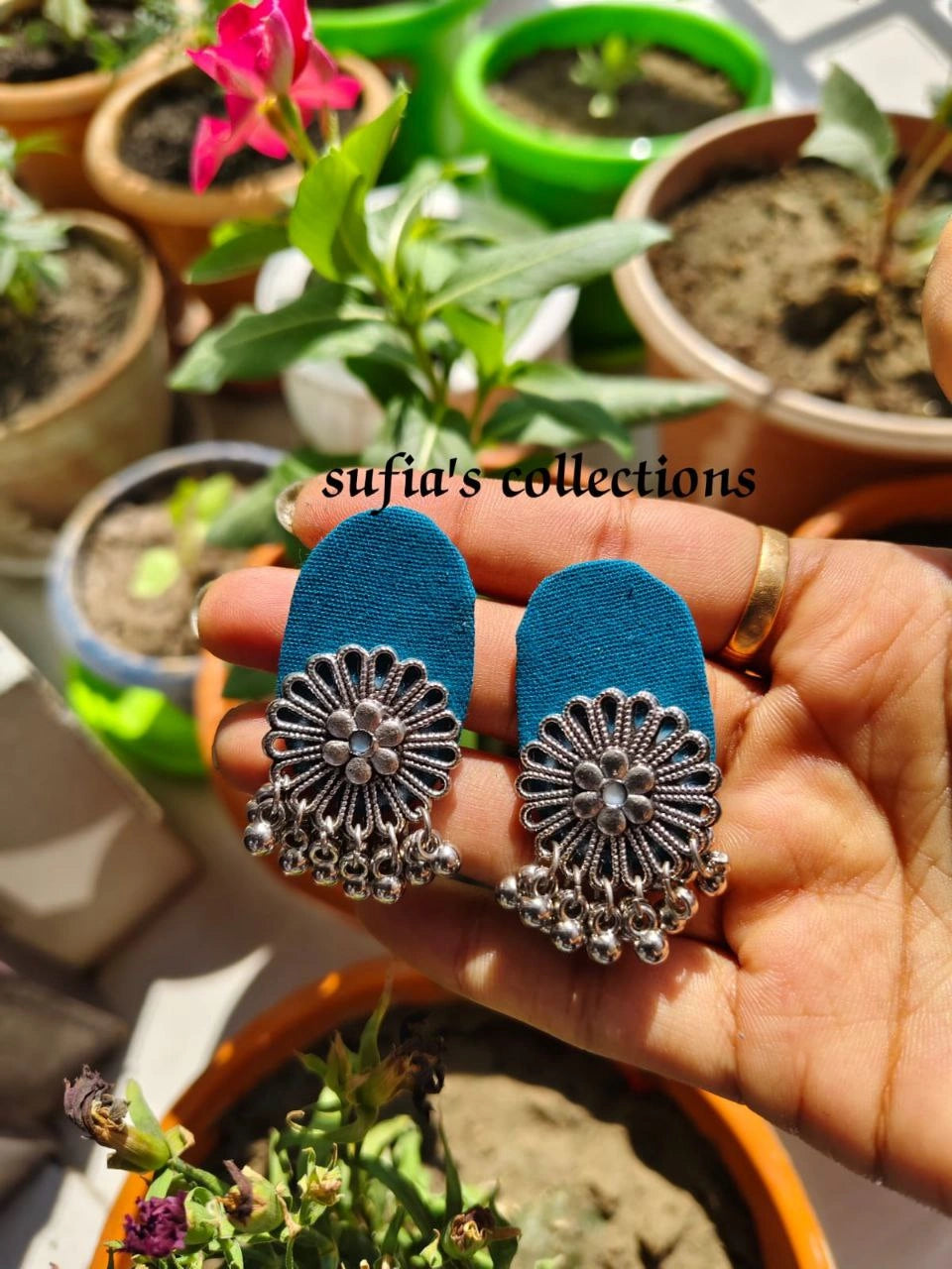 Handmade Oxidised Silver Earrings Jhumka India