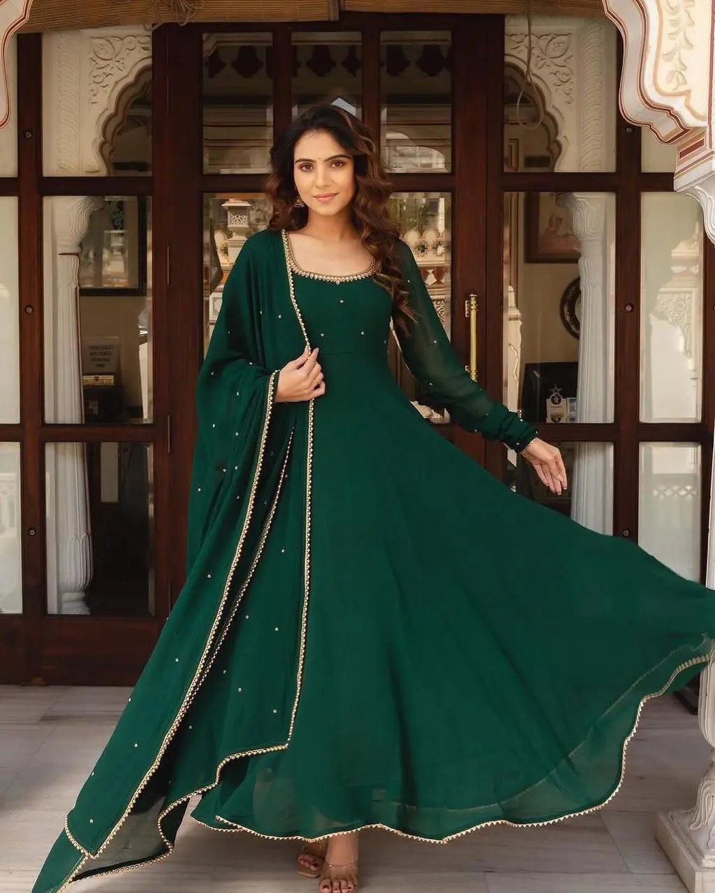 fitted lace wedding dress Solid fox Georgette Maxi Dress With Dupatta Pair