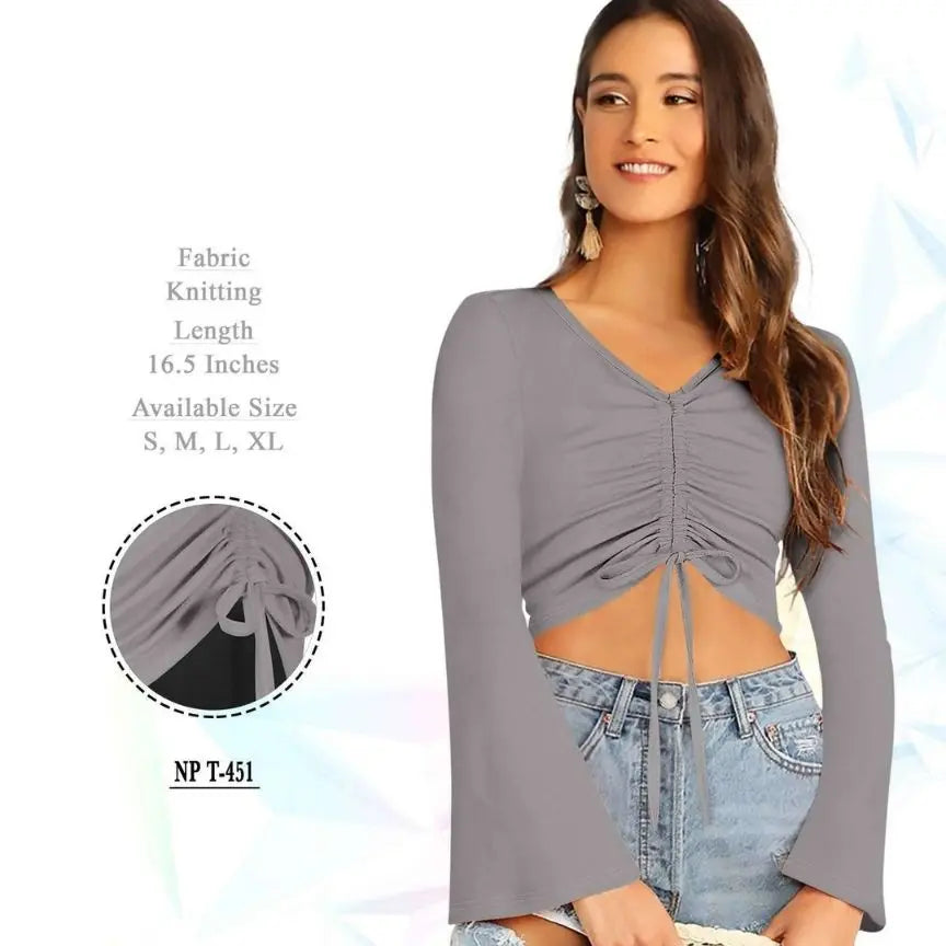 Bell Sleeve Ruched Crop Top - NextBuy