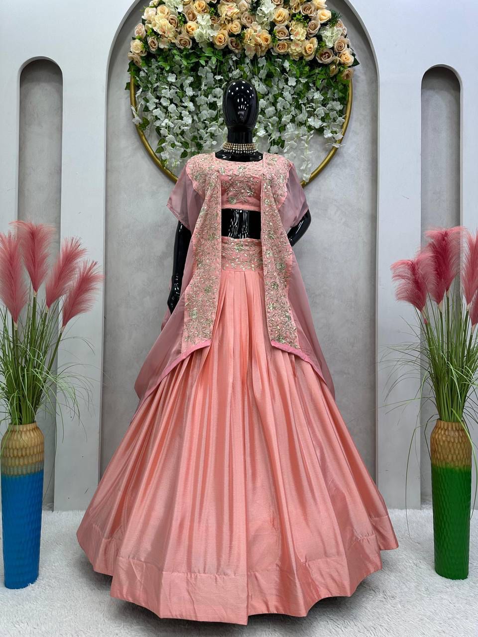 designer lehenga with blouse and shrug