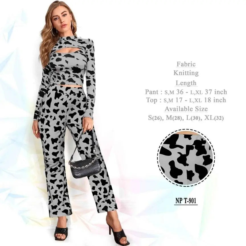 Women's Printed Polyster Stylised Neck Full Sleeve Crop top & Bottom Fancy Dress Co-Ord Set - NextBuy