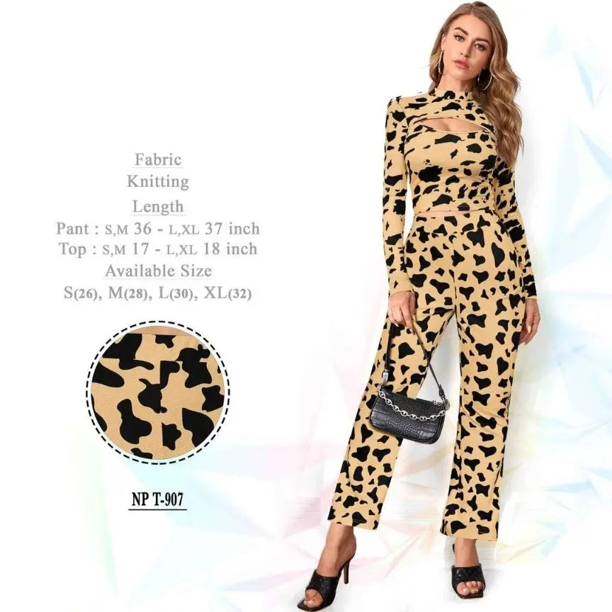 Women's Printed Polyster Stylised Neck Full Sleeve Crop top & Bottom Fancy Dress Co-Ord Set - NextBuy