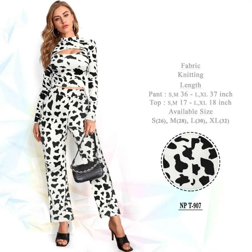 Women's Printed Polyster Stylised Neck Full Sleeve Crop top & Bottom Fancy Dress Co-Ord Set - NextBuy