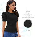 Casual Lycra Blend Round Neck Puff Half Sleeves Solid Black Color Regular Crop Top for Women’s and Girls - NextBuy