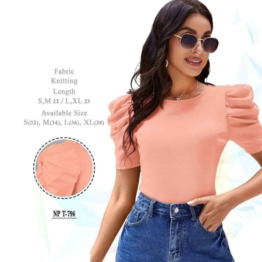 Black Puff Sleeve Crop Top for Women | Slim Fit Lycra Blend