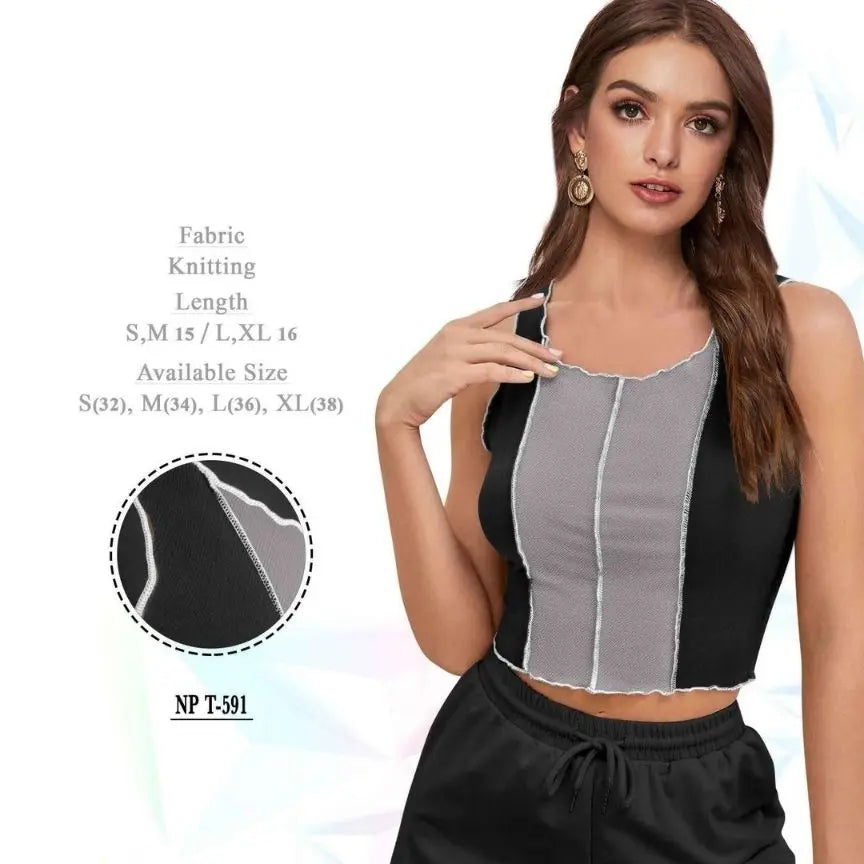 Women's Western Polyester Modern Fit Sleeveless Round Neck Solid Striped Short Length Stylish Regular - NextBuy