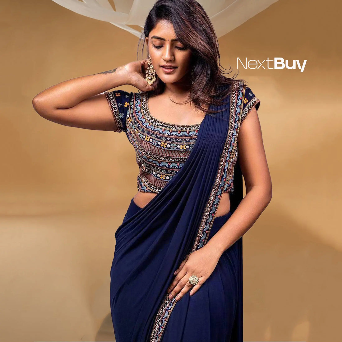 Ready to Wear Saree with Full-Stitched Embroidered Blouse NextBuy