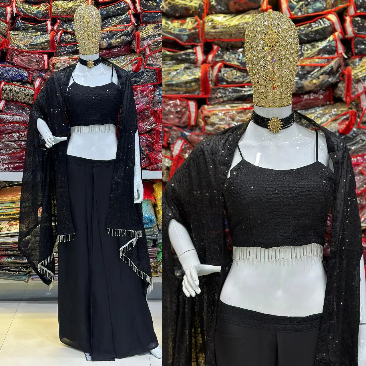 Designer Fancy Western Style Rangoli Silk Heavy Sequence Work Shrug, Tube Choli with Draped Skirt NextBuy