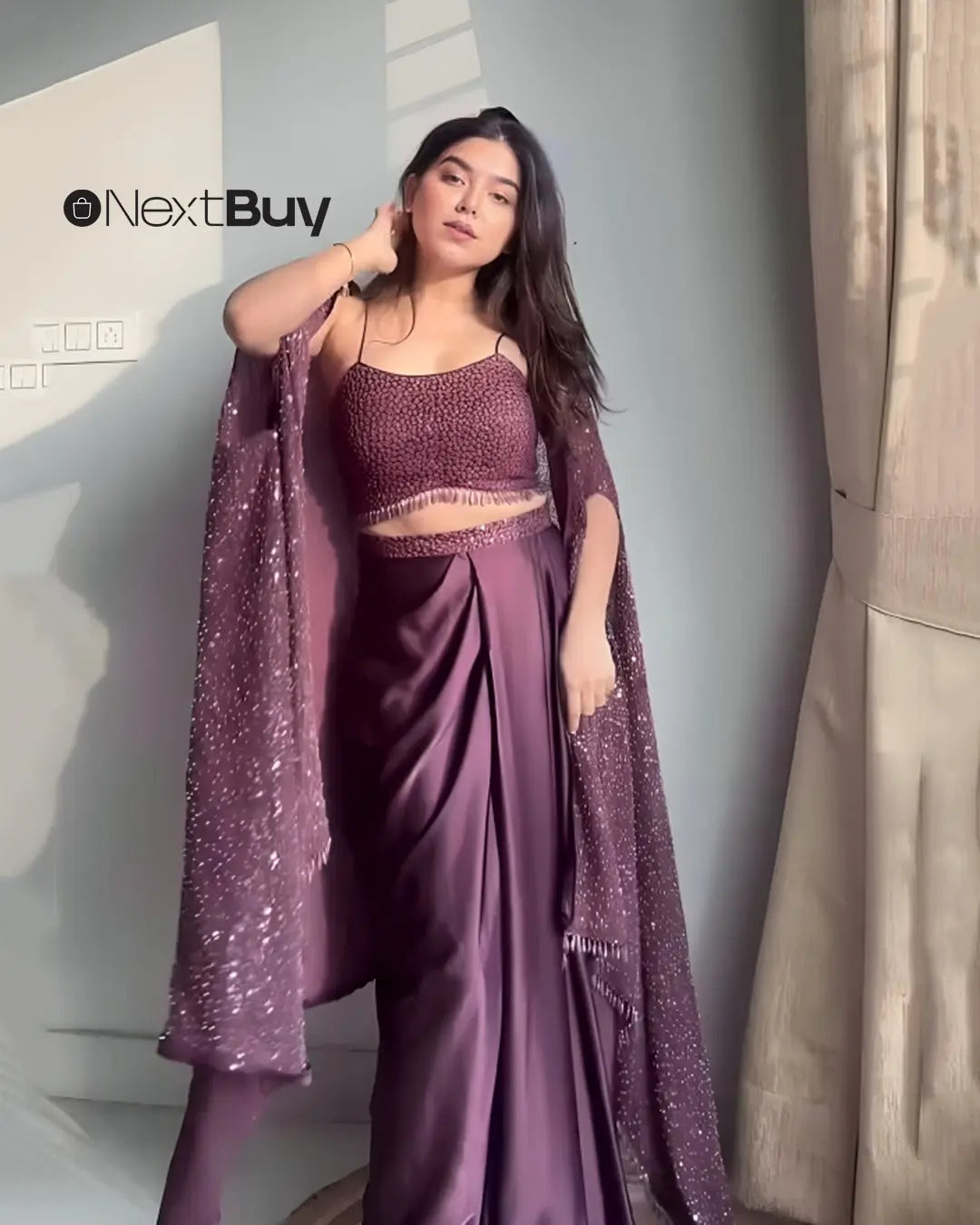 Designer Fancy Western Style Rangoli Silk Heavy Sequence Work Shrug, Tube Choli with Draped Skirt NextBuy