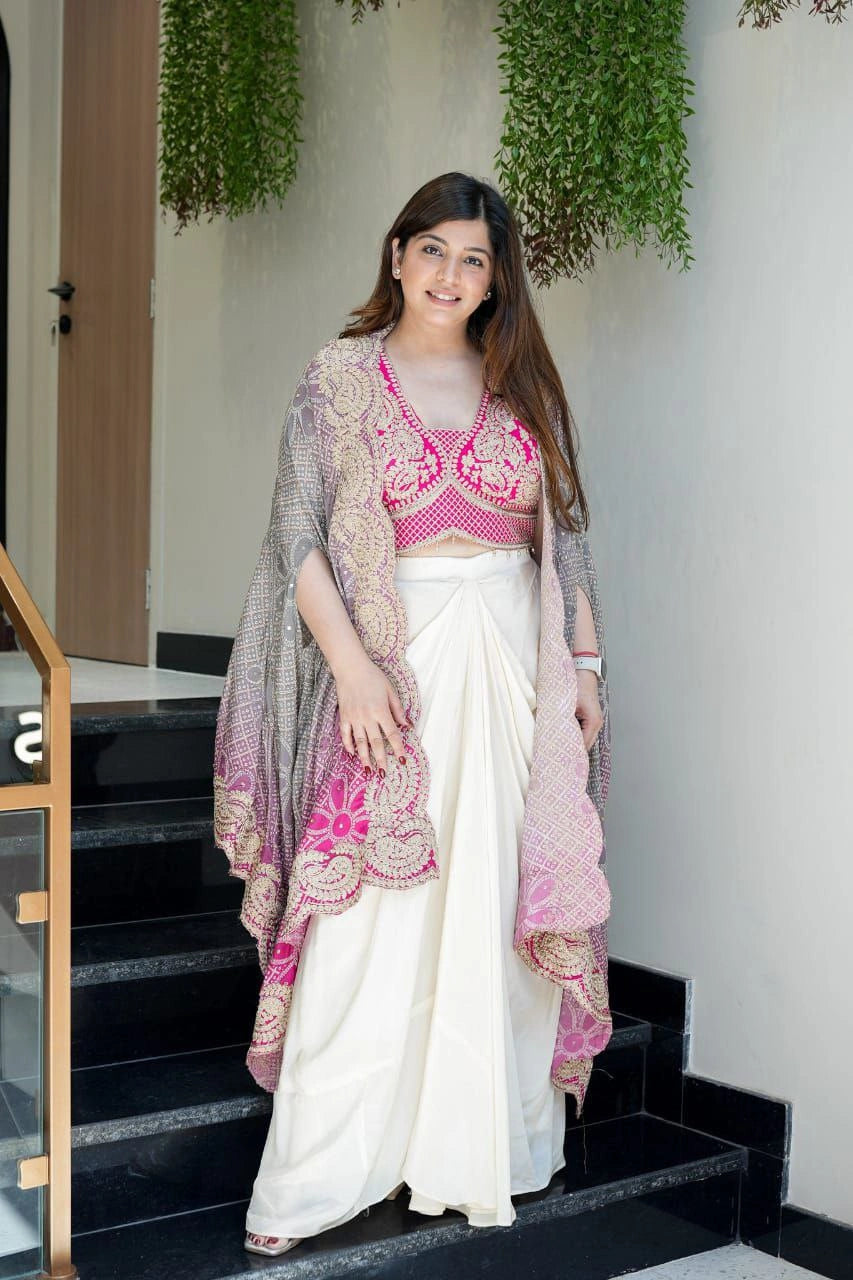 Embroidered Blouse and Digital Bandhani Shrug
