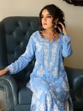 Powder Blue Rayon Cotton Chikankari Kurta - NextBuy