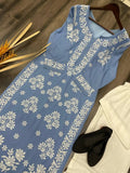 Powder Blue Rayon Cotton Chikankari Kurta - NextBuy