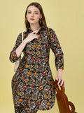 Floral Printed Cotton Rayon Black Colored Shirt Styled Co-Ords Set - NextBuy