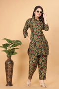 Floral Printed Cotton Rayon Black Colored Shirt Styled Co-Ords Set - NextBuy