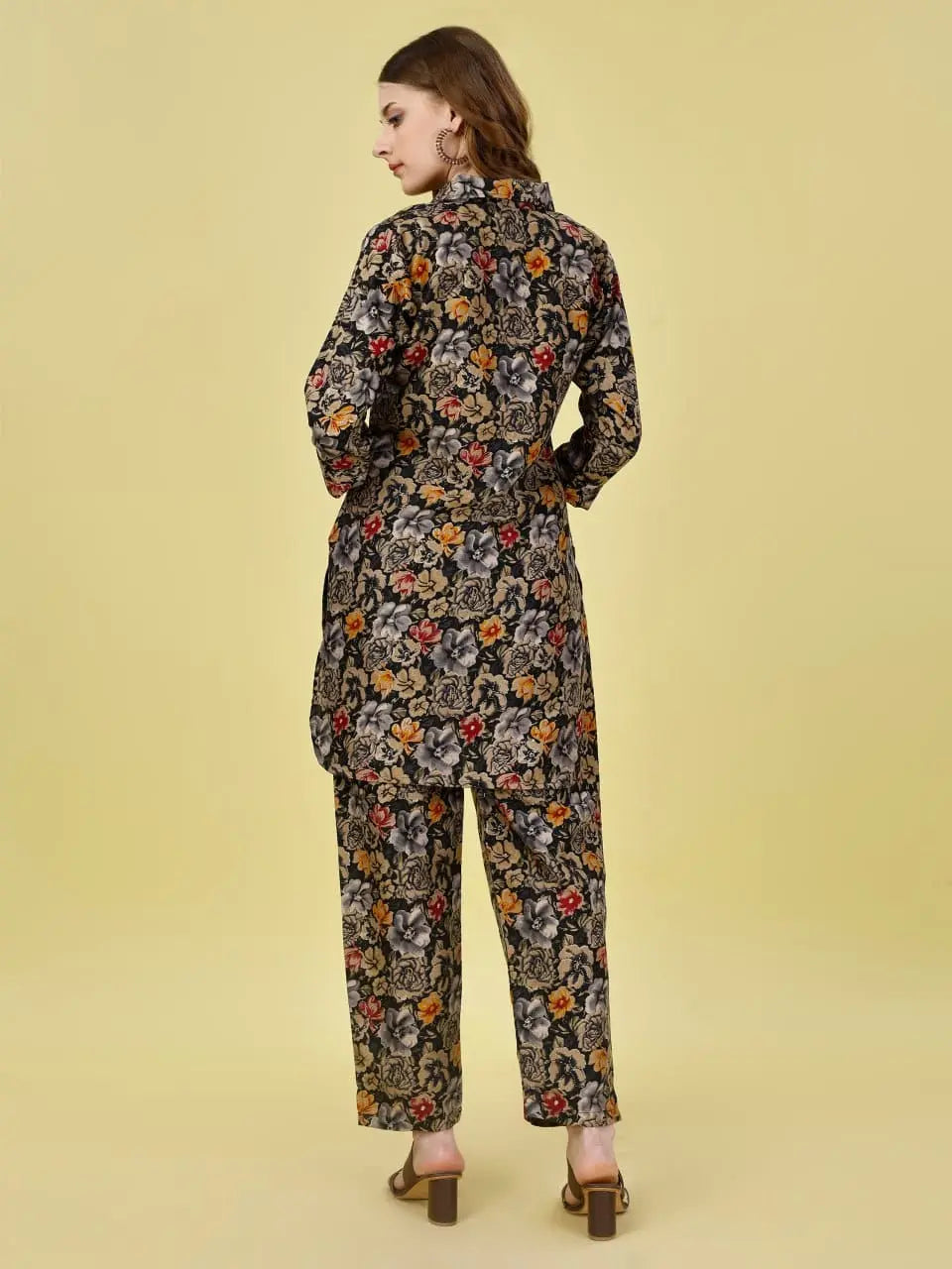 Floral Printed Cotton Rayon Black Colored Shirt Styled Co-Ords Set - NextBuy