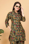 Floral Printed Cotton Rayon Black Colored Shirt Styled Co-Ords Set - NextBuy