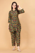 Floral Printed Cotton Rayon Black Colored Shirt Styled Co-Ords Set - NextBuy
