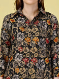 Floral Printed Cotton Rayon Black Colored Shirt Styled Co-Ords Set - NextBuy