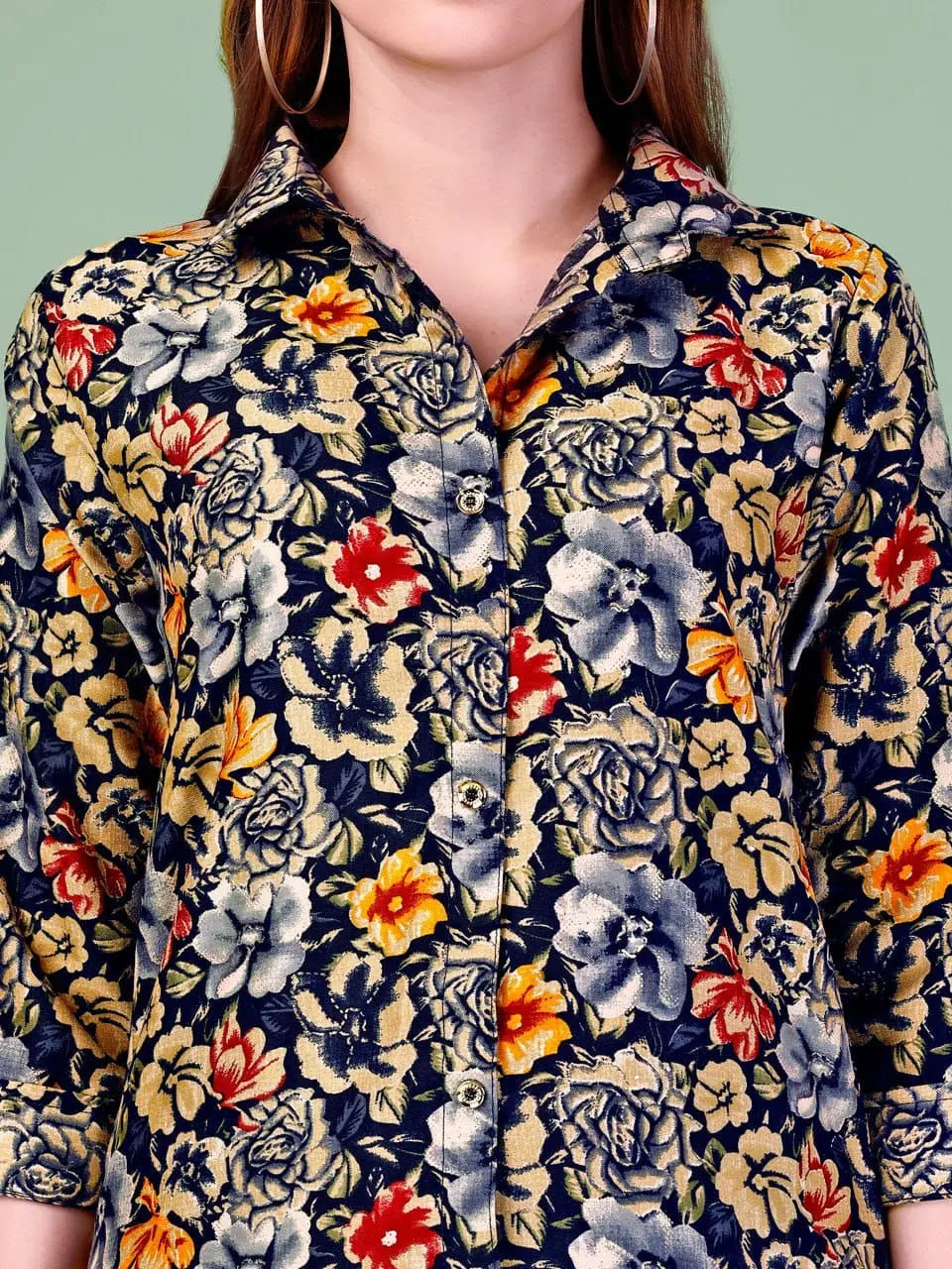 Floral Printed Cotton Rayon Black Colored Shirt Styled Co-Ords Set - NextBuy