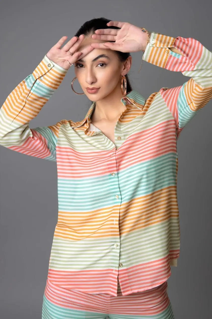 Printed Cotton Rayon Multicolor Colored Shirted style Co-Ords Set - NextBuy