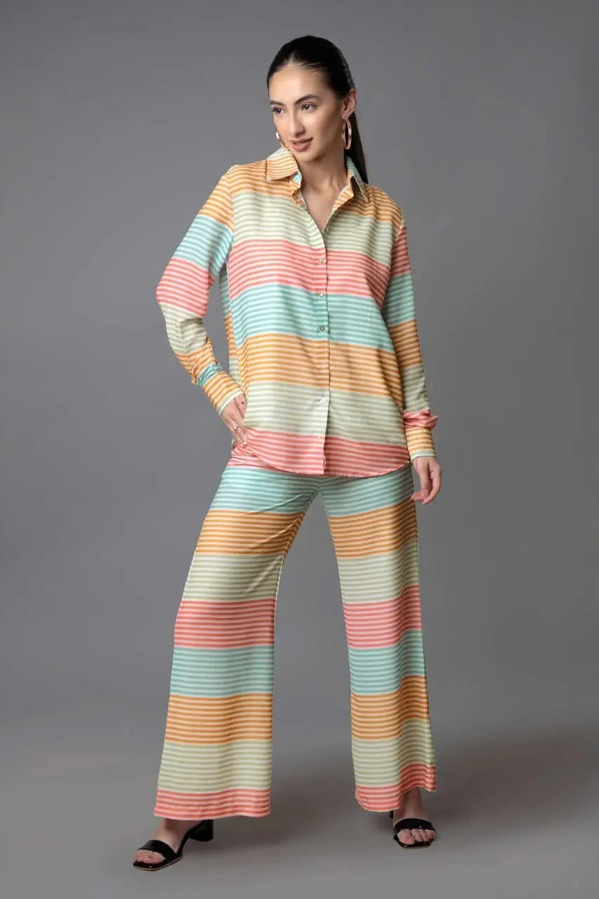 Printed Cotton Rayon Multicolor Colored Shirted style Co-Ords Set - NextBuy