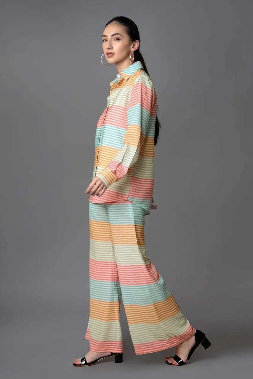 Printed Cotton Rayon Multicolor Colored Shirted style Co-Ords Set - NextBuy