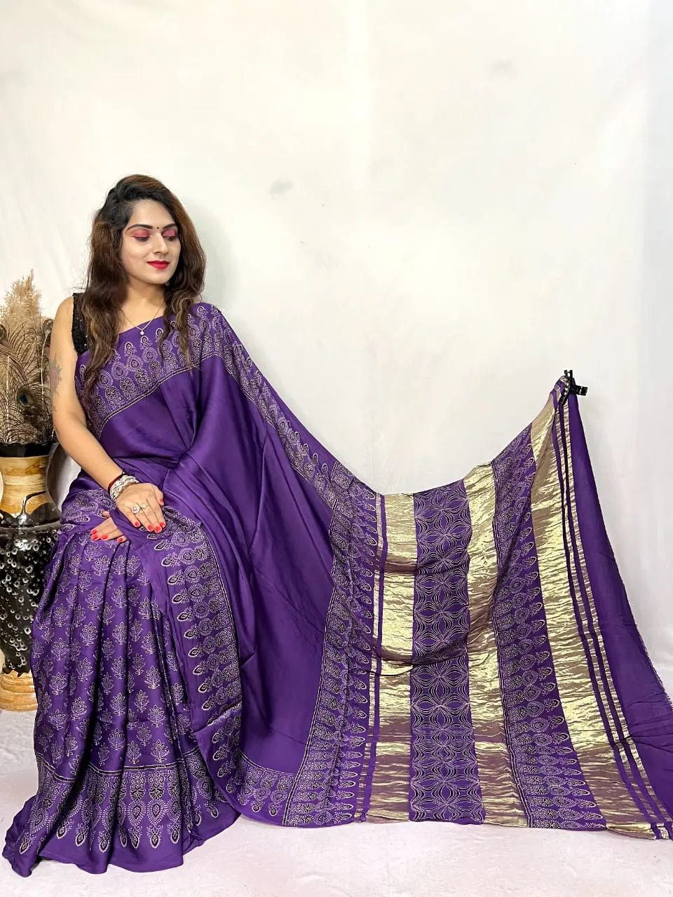 Beautiful Designer Pure Lagdi Gajji Soft Silk Ajrakh Bandhej Saree - NextBuy