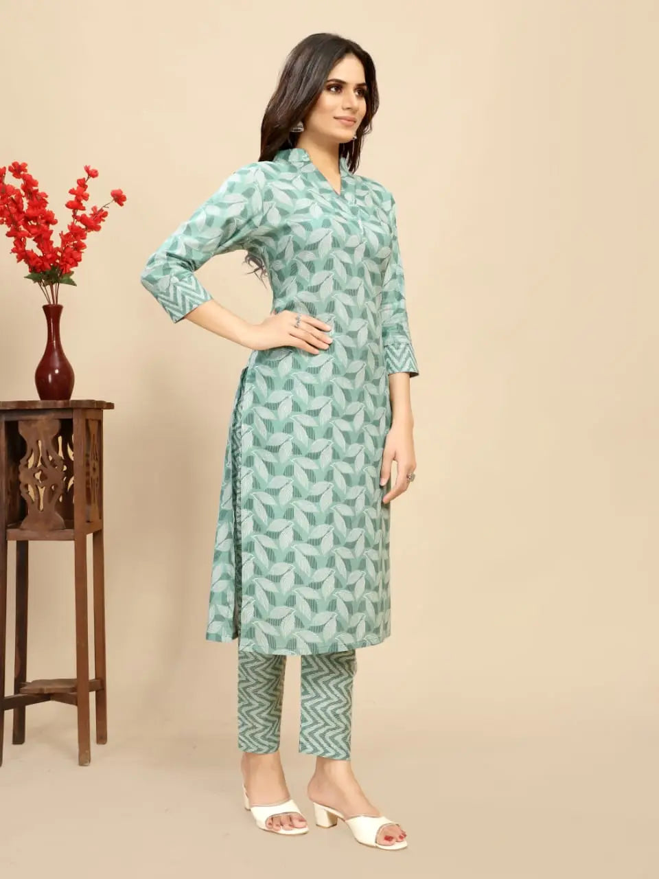 Cotton Floral Block Printed Kurti Pair - NextBuy