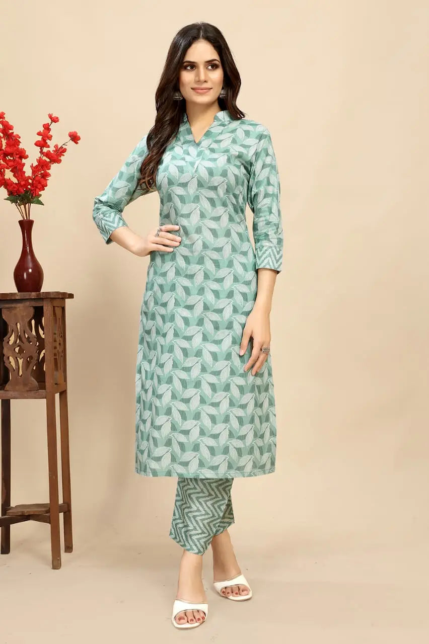 Cotton Floral Block Printed Kurti Pair - NextBuy