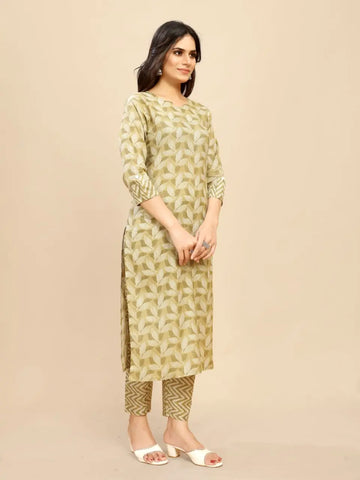 Women Leaf Print Straight Kurta & Pants - NextBuy