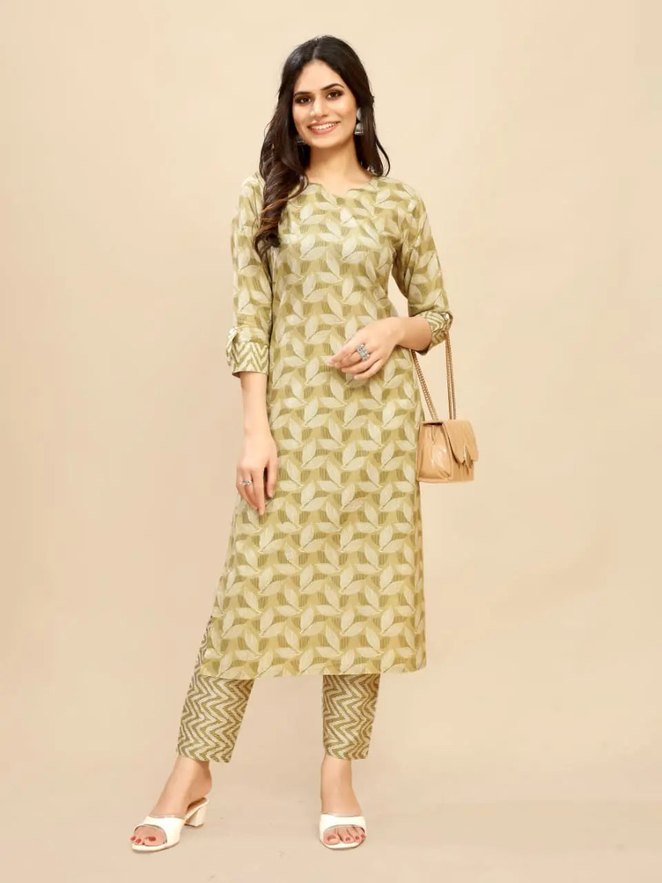 Women Leaf Print Straight Kurta & Pants - NextBuy
