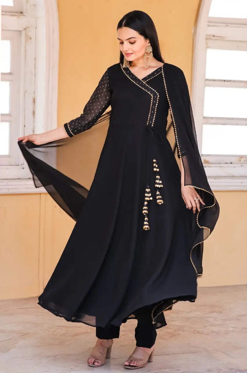 Foil Printed Angrakha Kurta With Handmade Latkan And Dupatta - NextBuy