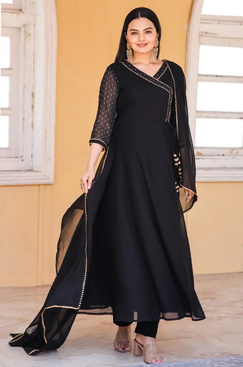 Foil Printed Angrakha Kurta With Handmade Latkan And Dupatta - NextBuy