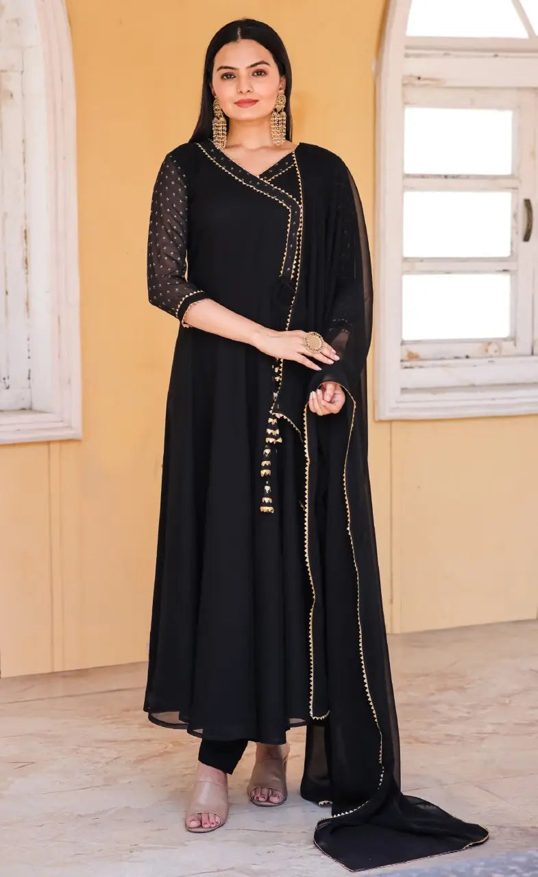 Foil Printed Angrakha Kurta With Handmade Latkan And Dupatta - NextBuy