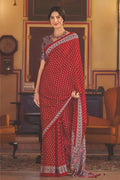 Ajrakh Digital Print Chinon Fabric Saree With Very Soft in Texture - NextBuy