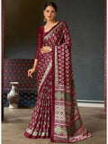 Ajrakh Digital Print Chinon Fabric Saree With Very Soft in Texture - NextBuy