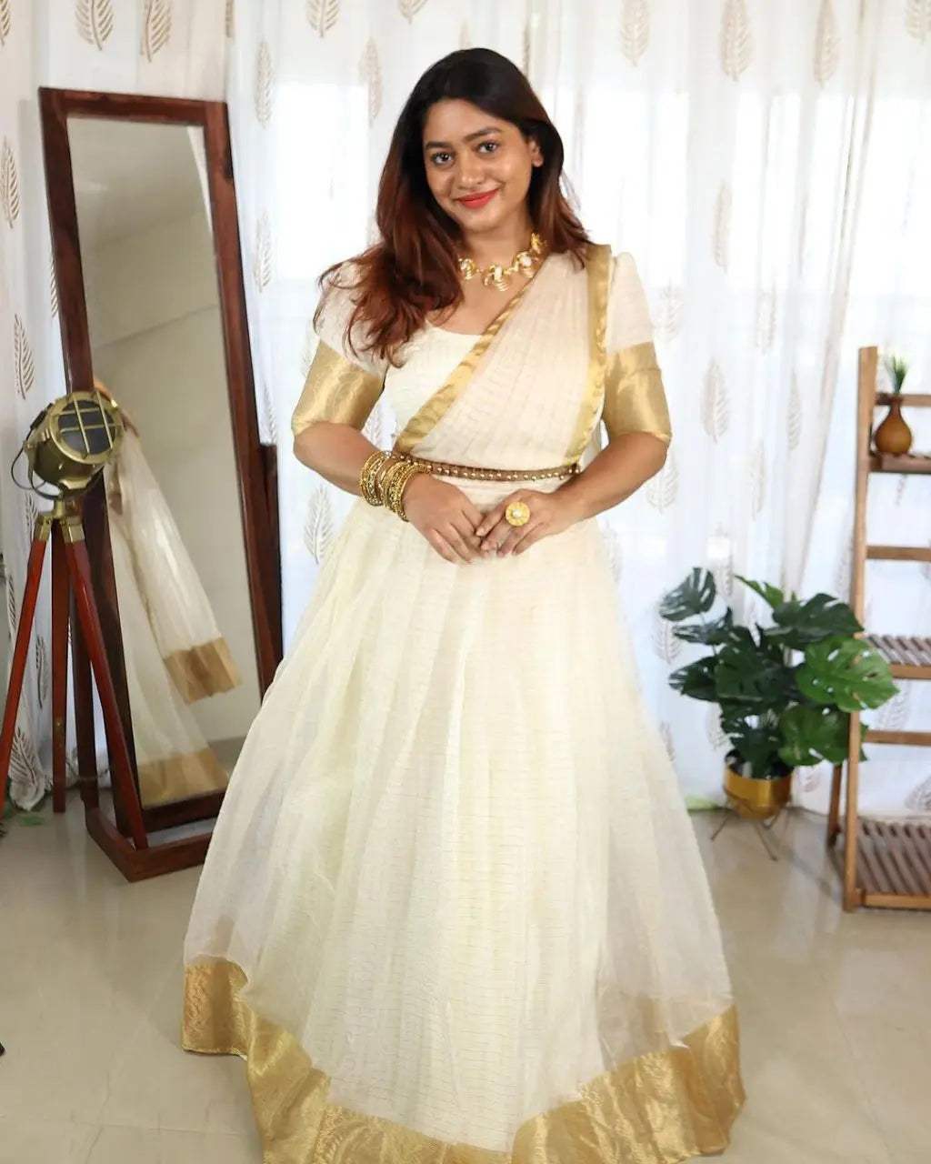 Special Organza Chex Lehenga Choli with Golden Jacquard work - NextBuy