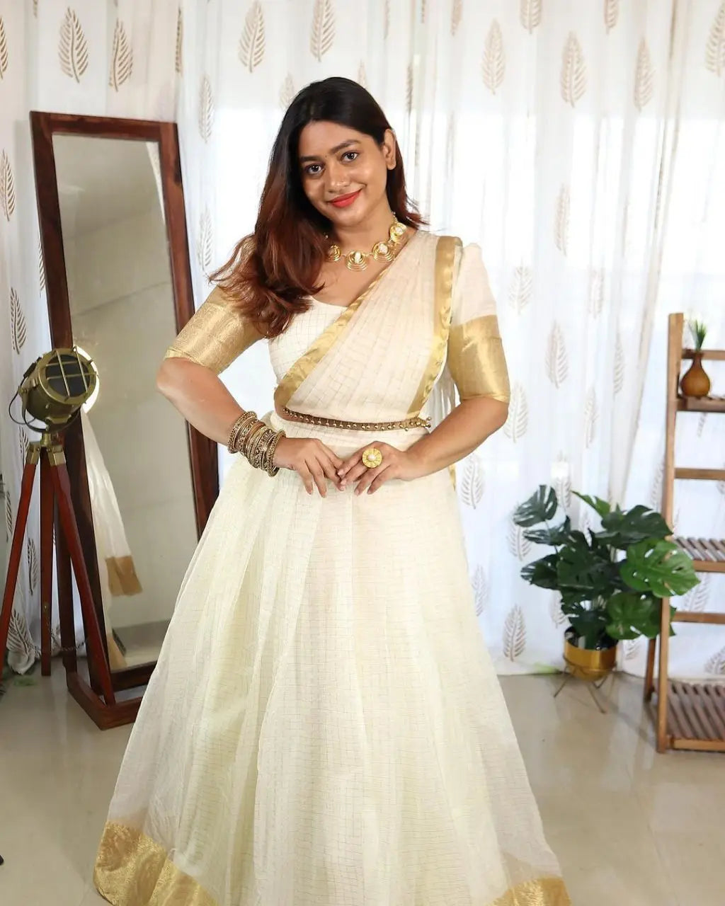 Special Organza Chex Lehenga Choli with Golden Jacquard work - NextBuy