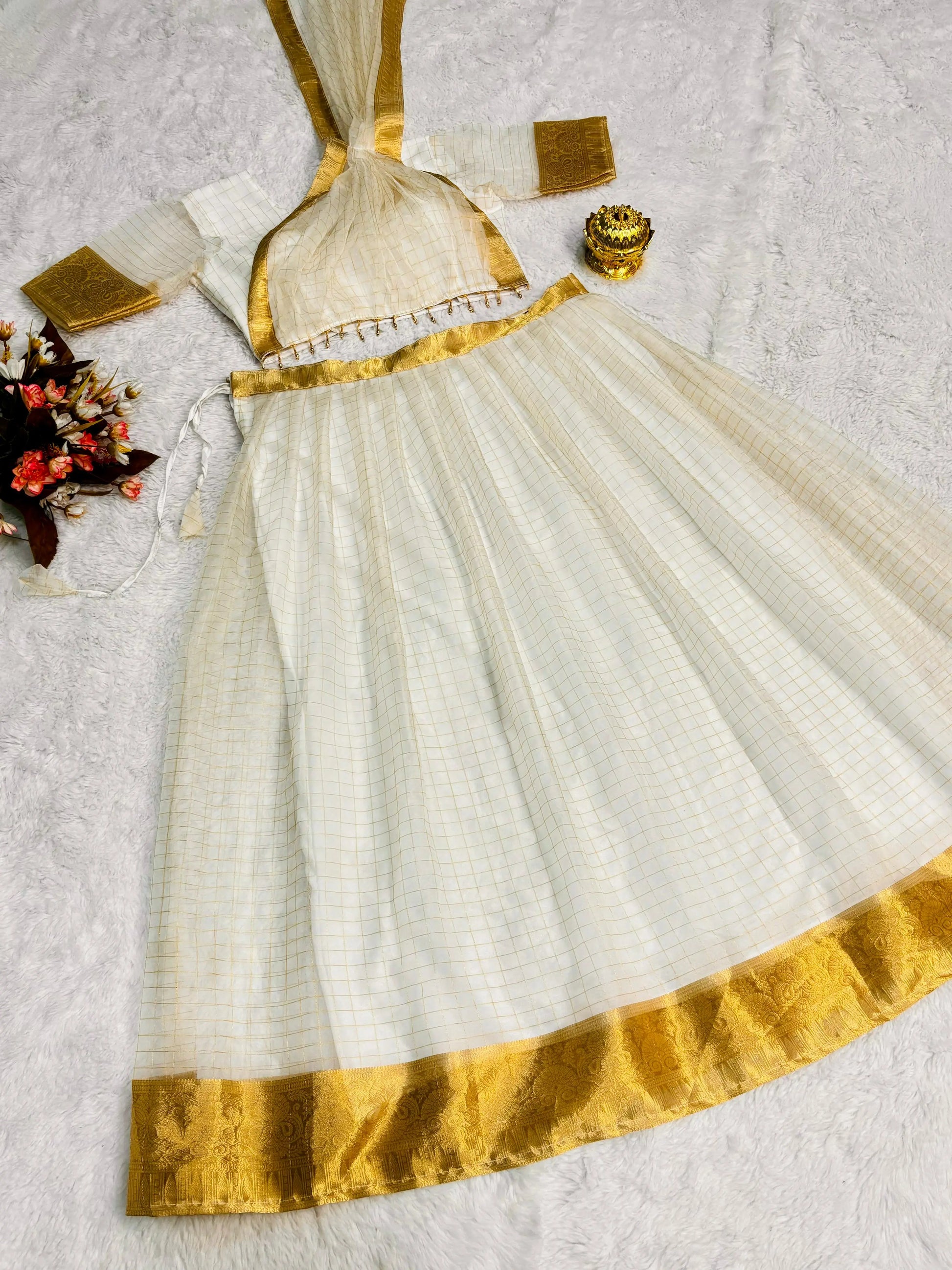 Special Organza Chex Lehenga Choli with Golden Jacquard work - NextBuy