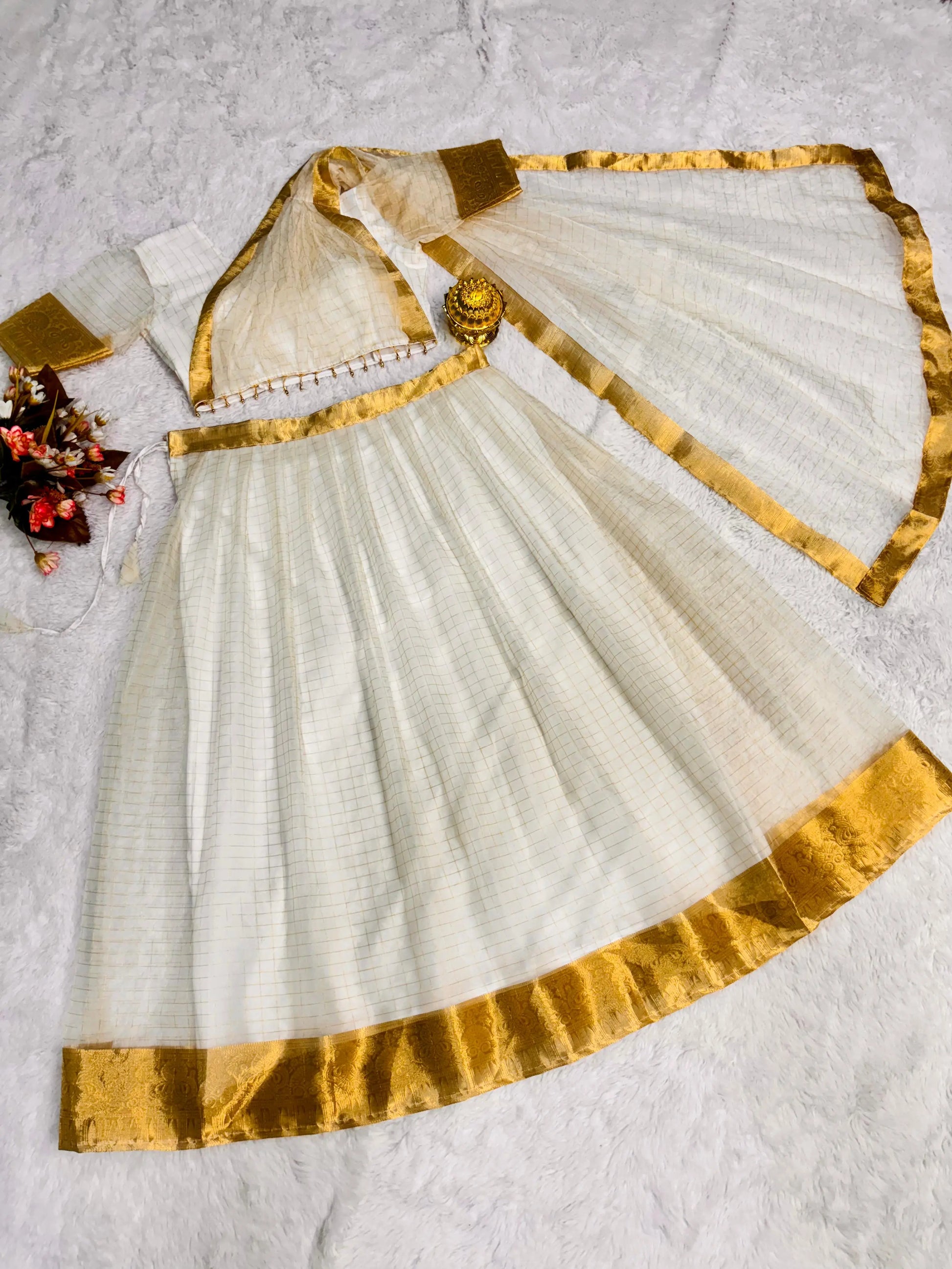 Special Organza Chex Lehenga Choli with Golden Jacquard work - NextBuy