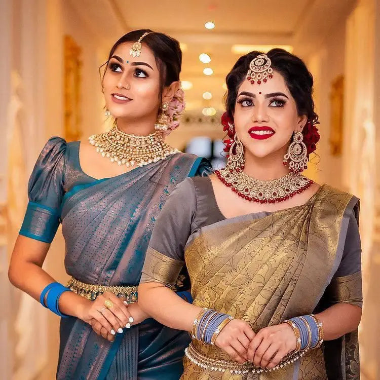 SOFT LICHI SILK SAREE WITH BLOUSE - NextBuy