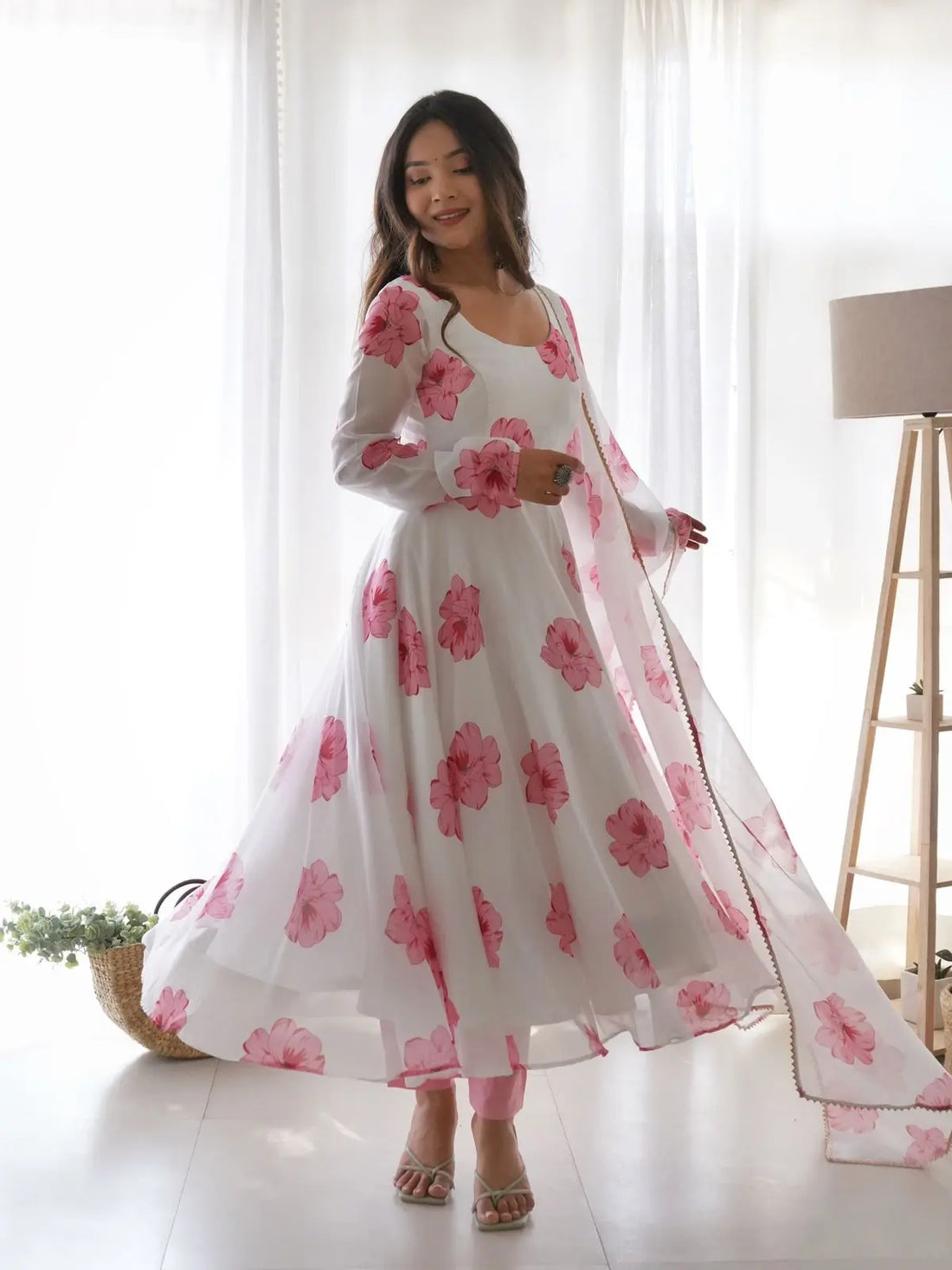 New Flower Print Maxi Dress With Dupatta - NextBuy