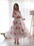 New Flower Print Maxi Dress With Dupatta - NextBuy