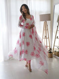 New Flower Print Maxi Dress With Dupatta - NextBuy
