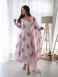 New Flower Print Maxi Dress With Dupatta - NextBuy