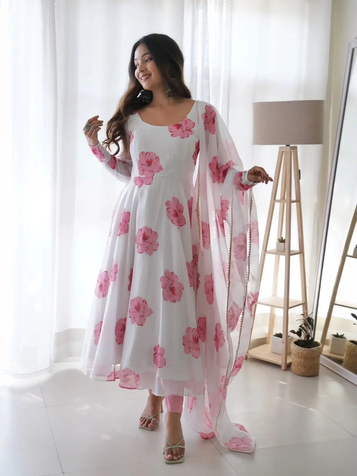 New Flower Print Maxi Dress With Dupatta - NextBuy