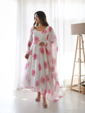 New Flower Print Maxi Dress With Dupatta - NextBuy
