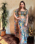 DESIGNER FANCY WESTERN STYLE CREAP SILK PRINTED AND COIN LACE WORK KOTI, BLOUSE WITH WESTERN BOTTOM - NextBuy