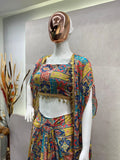 DESIGNER FANCY WESTERN STYLE CREAP SILK PRINTED AND COIN LACE WORK KOTI, BLOUSE WITH WESTERN BOTTOM - NextBuy