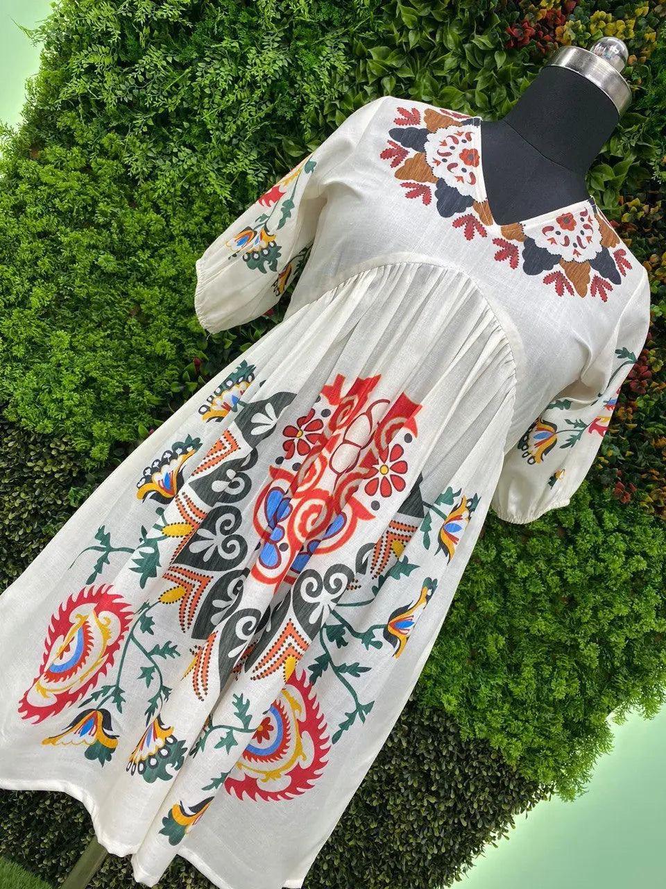 Floral Embroidered A-Line Cotton Dress - NextBuy